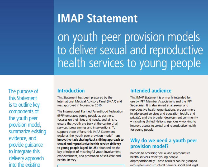 IMAP Statement on youth peer provision models to deliver sexual and reproductive health services to young people