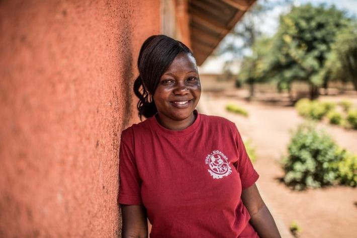 Milly, a teacher and VODA community volunteer, at a primary school in Kasawo, Uganda.