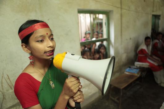 Girl with megaphone, Bangladesh