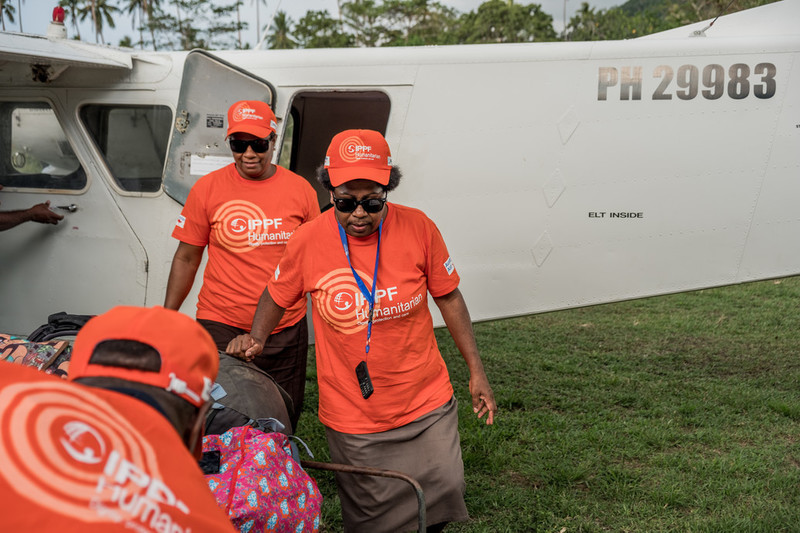 Humanitarian team arriving by plane