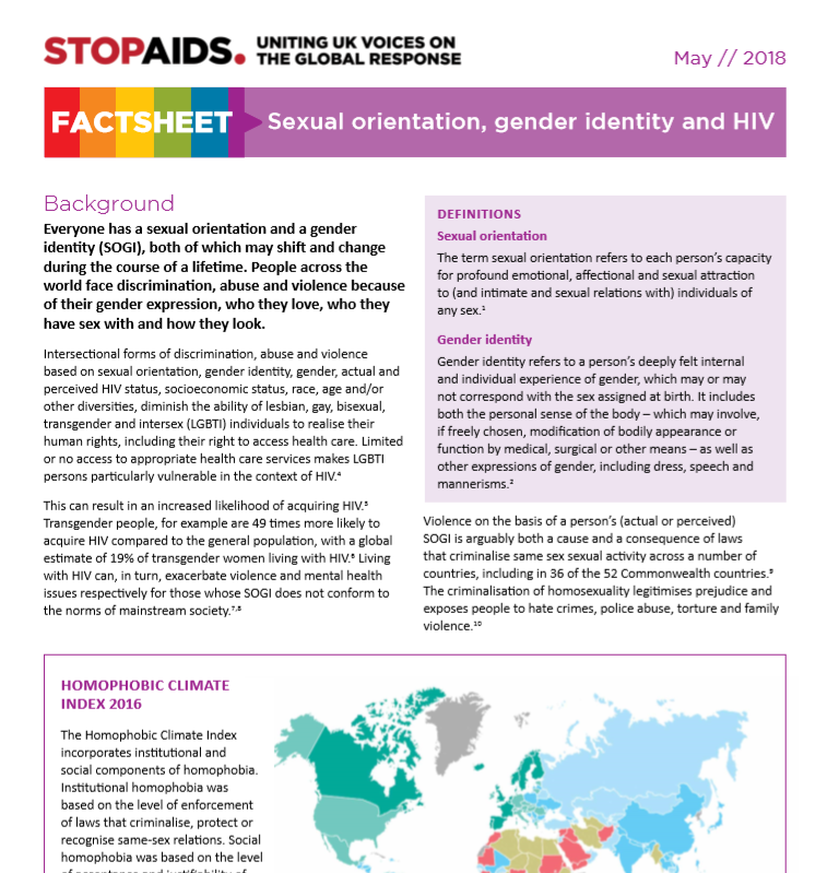 STOPAIDS Factsheet: Sexual orientation, gender identity and HIV