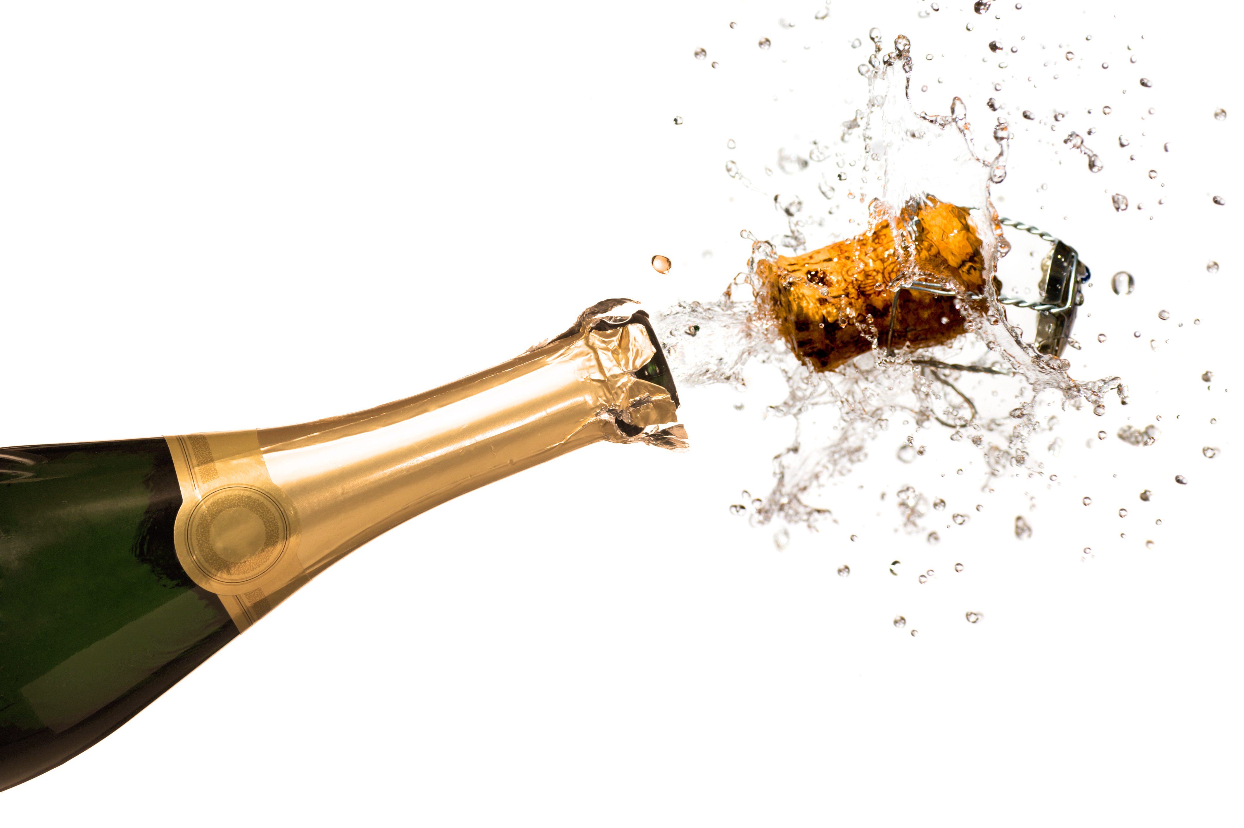 Champagne bottle with exploding cork