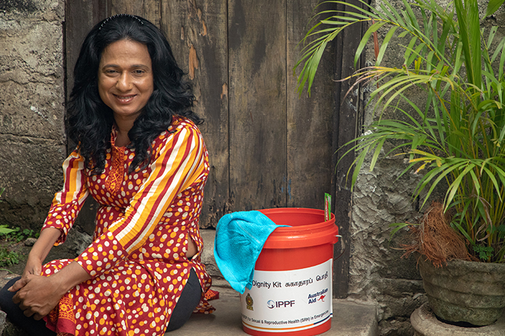 Sakuni with her dignity kit