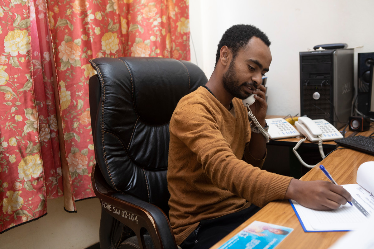 Youth leader Nebiyu Ephirem, 26, has been staffing the phones at a hotline for young people who have questions about sexual and reproductive health since it started in 2017