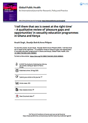Review of ‘pleasure gaps and opportunities’ in SE programmes in Ghana and Kenya cover