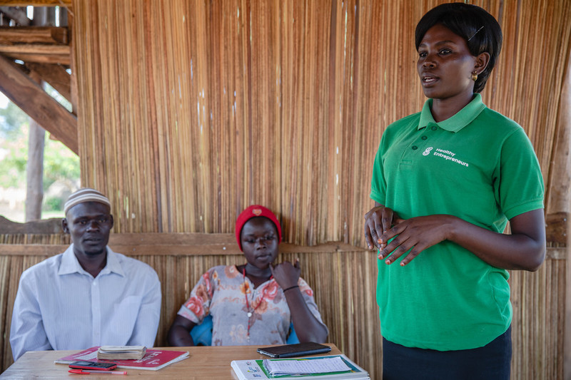 Peer educator talking to a youth group 