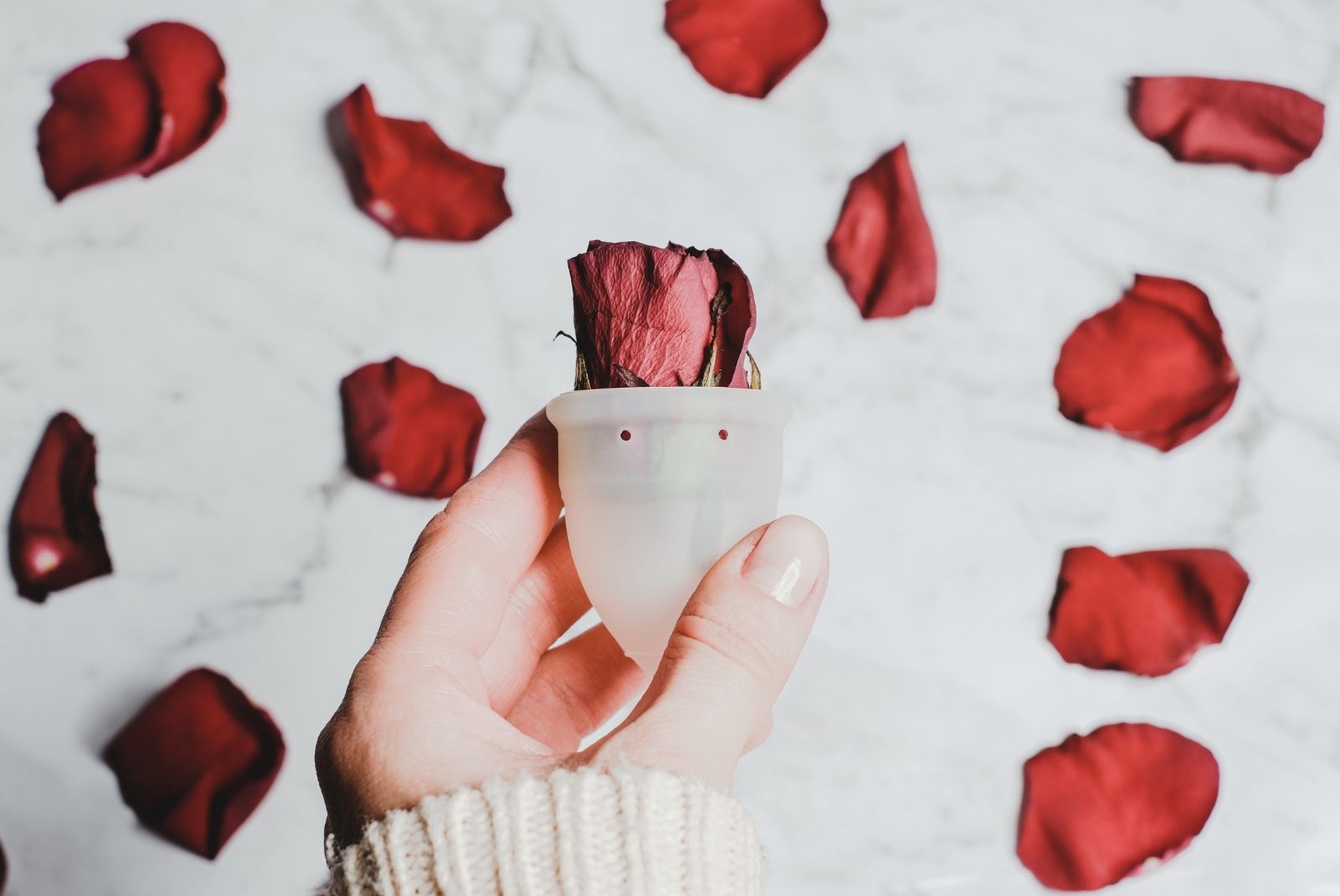 Mooncup with rose petals