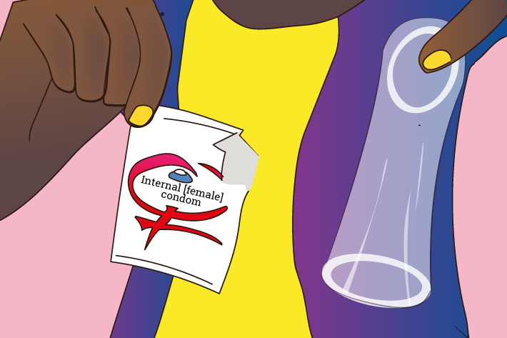 Illustration of an internal/female condom