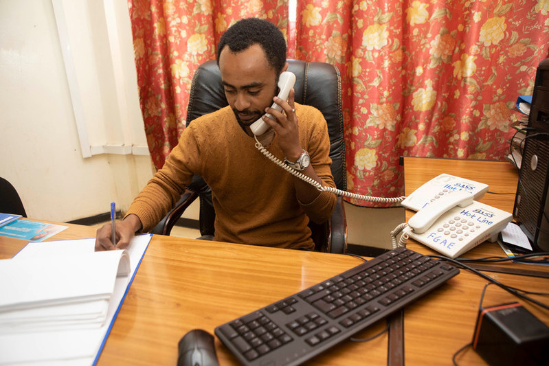 Nebiyu Ephirem at work at an FGAE call center