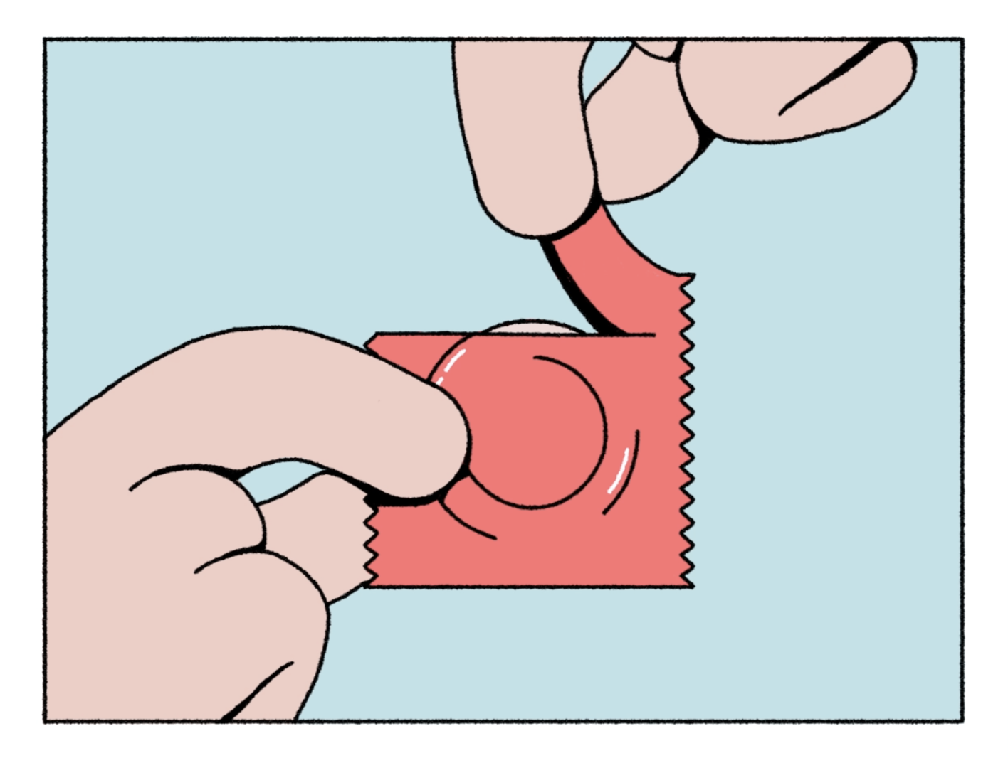 use your hands to open the condom packet not a sharp object