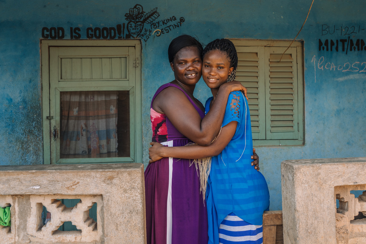 Dorcas.Amakyewaa , Mim Cashew Factory worker and peer educator, 42, with her daughter, Stella Akrasi, 19