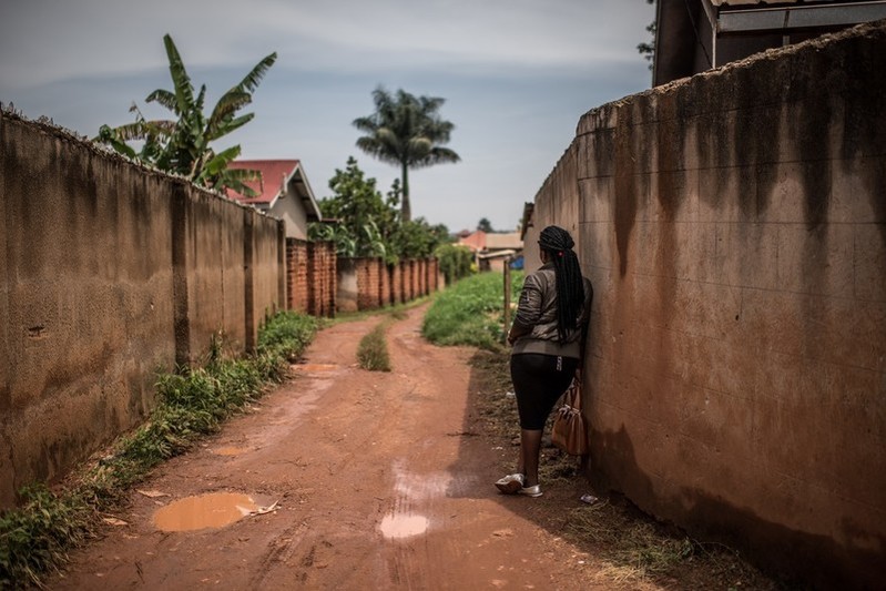 Joanne, a sex worker and beneficiary of the Little Mermaid's Bureau project, by the LMB office in Kampala, Uganda.