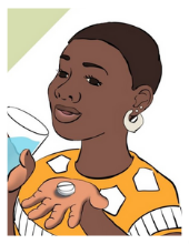 An illustration of a woman undergoing medical abortion