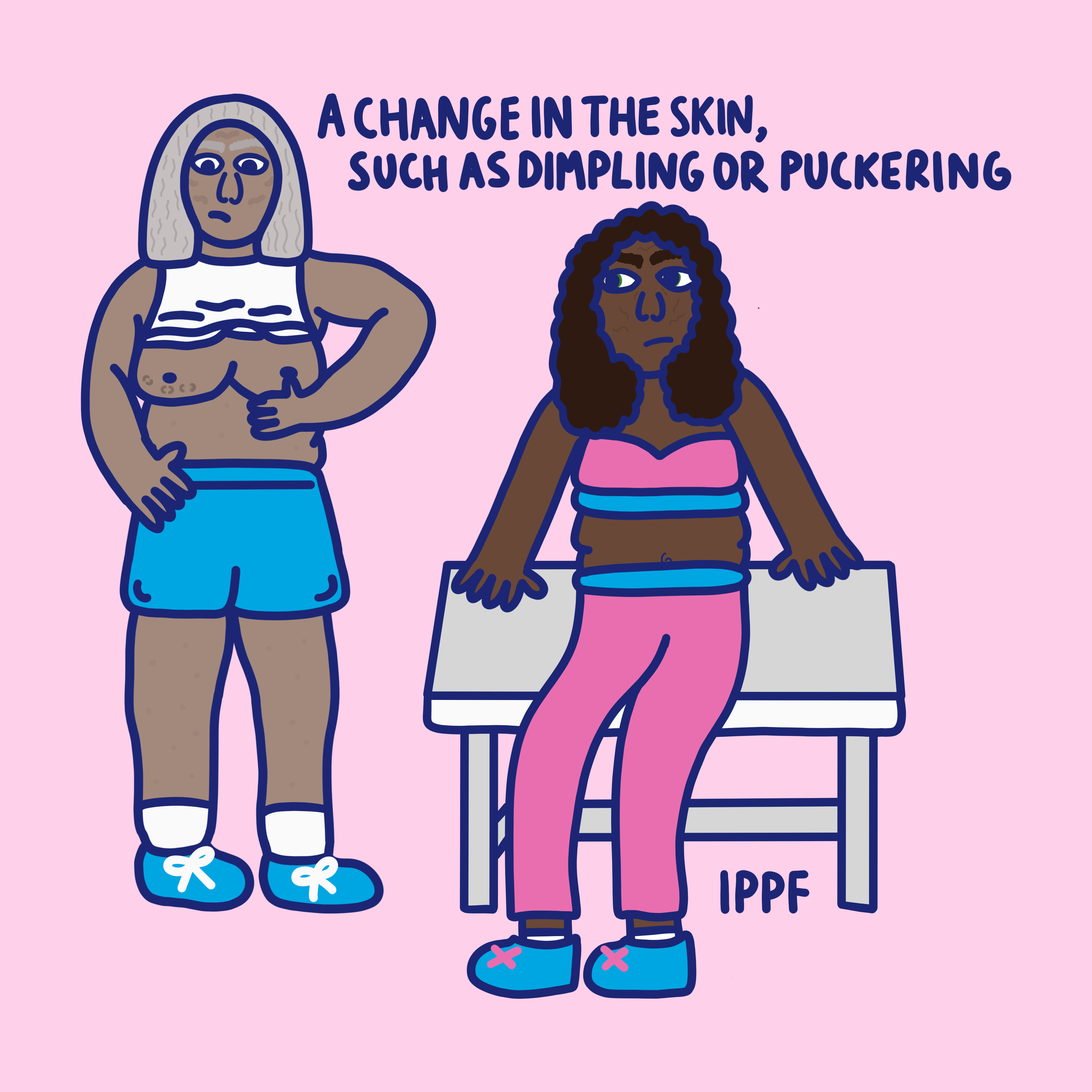 Dimpling on the skin of the breasts