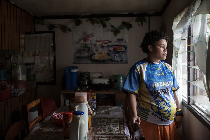 7 months pregnant, Kelera in her house in Natalacake villagein Ra Province.