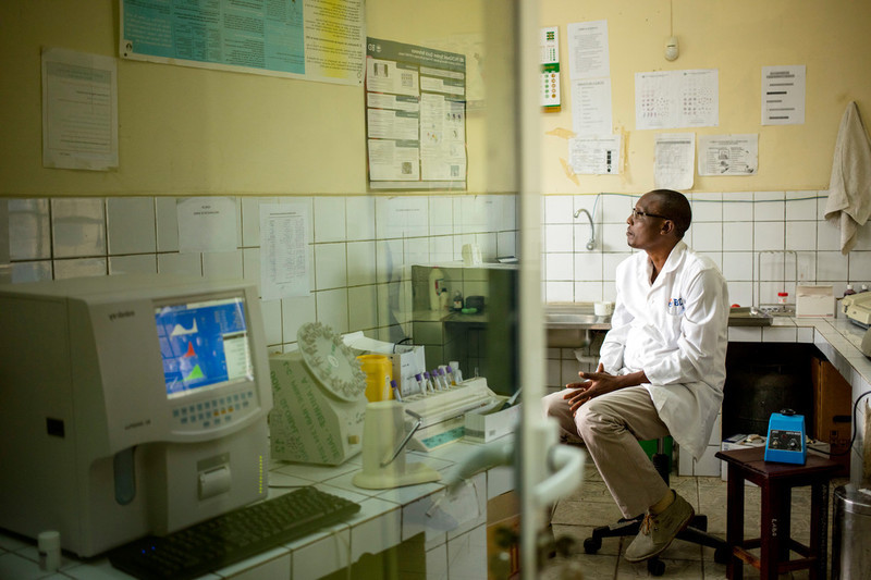 Lab technician Nahimana Godefroid at the ABUBEF clinic laboratory. 