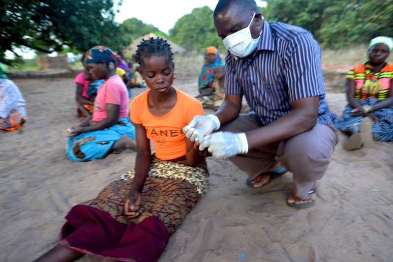 A free HIV test is administered in a village that has just registered eight new cases of TB. TB is prevalent in Mozambique with an estimated 12.5% infection rate. Communities will be abandoned just as the success of the treatments, and the effects of educating communities about HIV and TB, is breaking fear and stigma around the diseases.