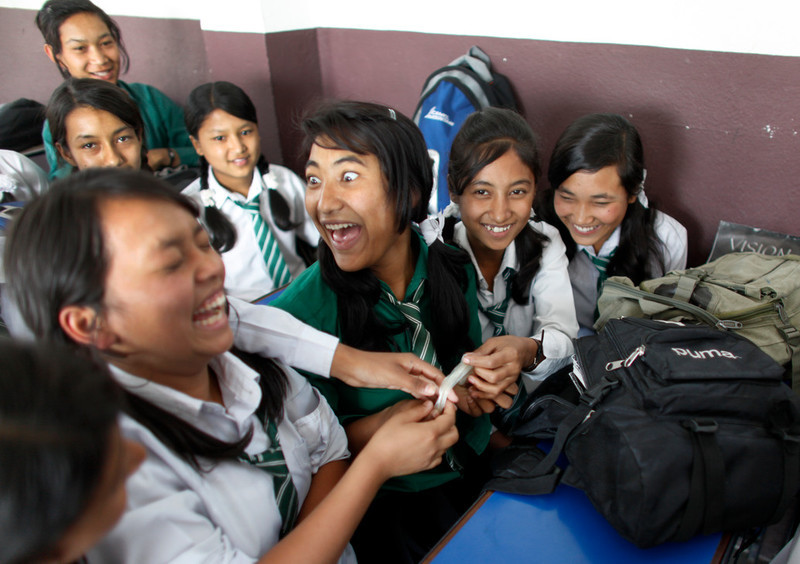 Girls take part in a sex education class at the Nawaratna Secondary School in Kathmandu.