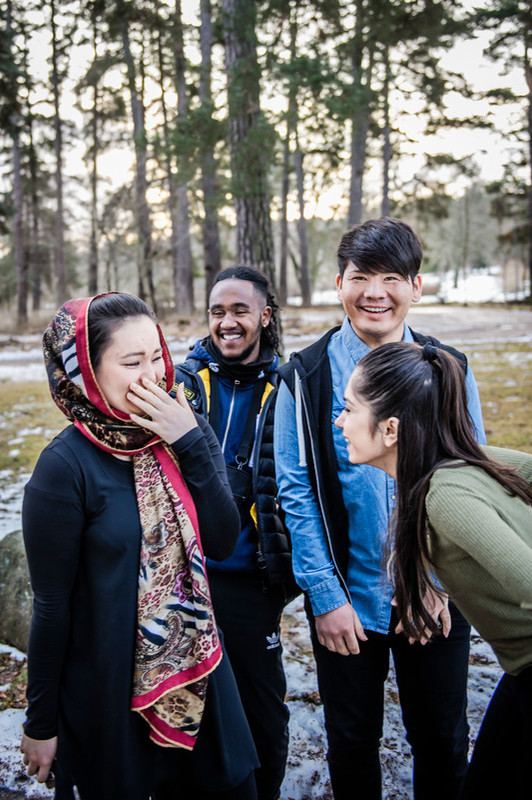 Young immigrants Masume, 20 yrs; Daimon 18 yrs; Mahdi 17 yrs; Zilan 19 yrs attend the Lundellska school in Uppsala, Sweden. 