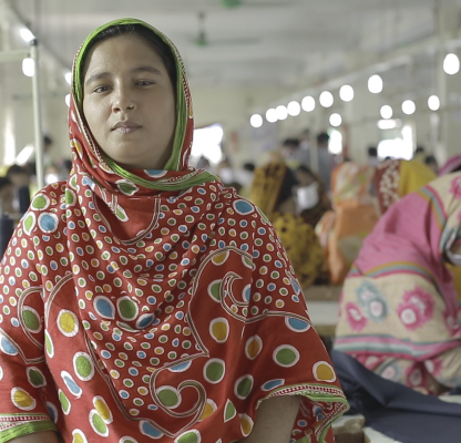 Jasmin at the garment factory where she works