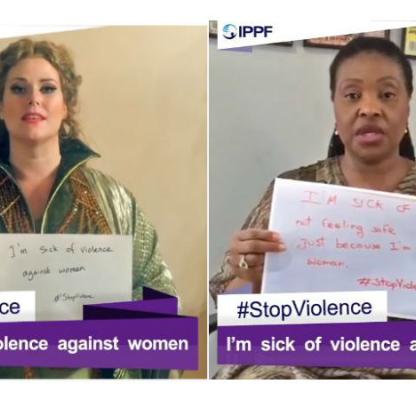 Jessica Pratt, left and Yvonne Chaka Chaka, right, singers and IPPF Champions