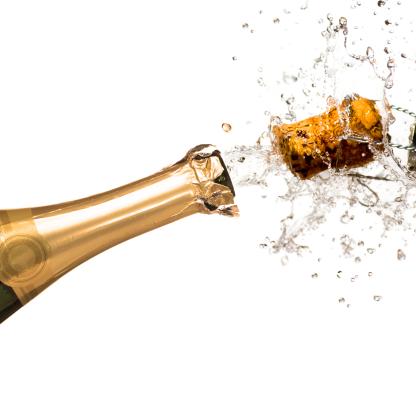 Champagne bottle with exploding cork