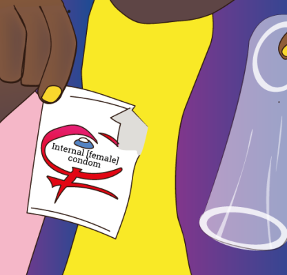 Illustration of an internal/female condom