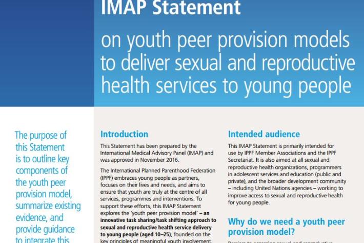 IMAP Statement on youth peer provision models to deliver sexual and reproductive health services to young people