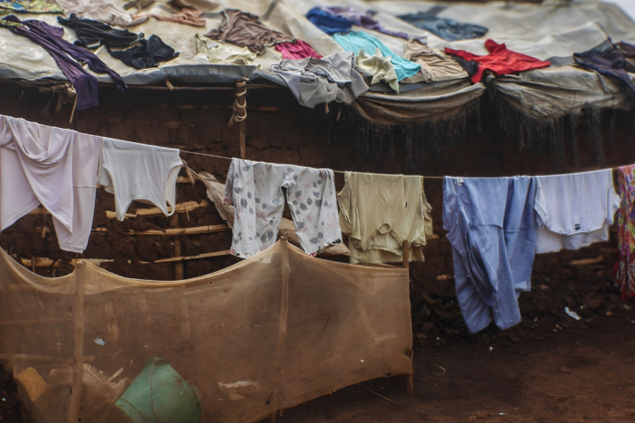A scene of a temporary home in DRC