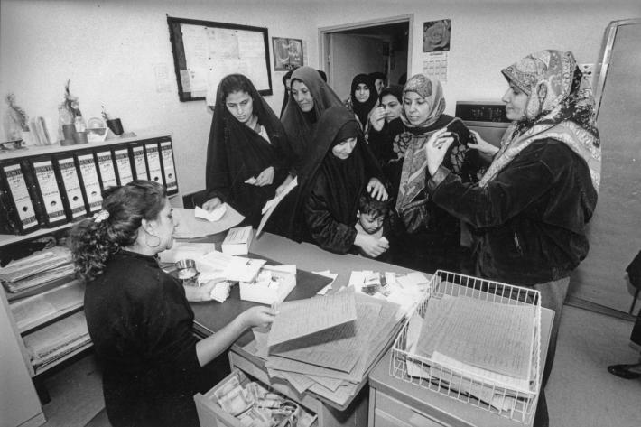 Women paying for their contraceptives at the Habiba hospital. Iraq