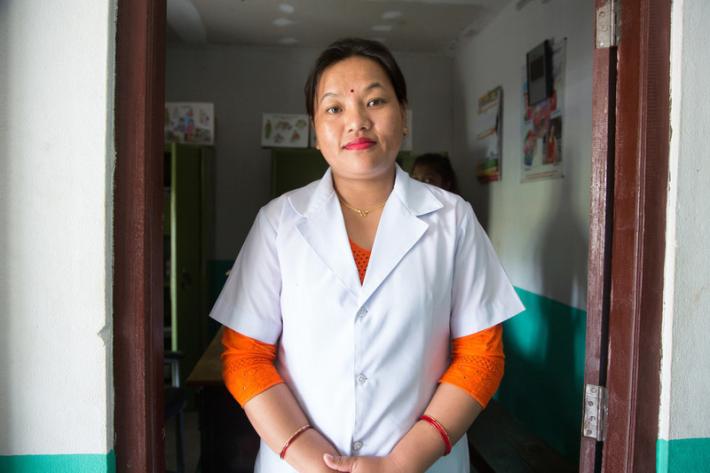 Kamala Junari is a senior auxiliary nurse midwife. “Nurses in this area have so many responsibilities,” she says. “They have to take care of pregnant women right from the beginning of their pregnancy to postdelivery. They are the most important people to advise people on safe motherhood.” 