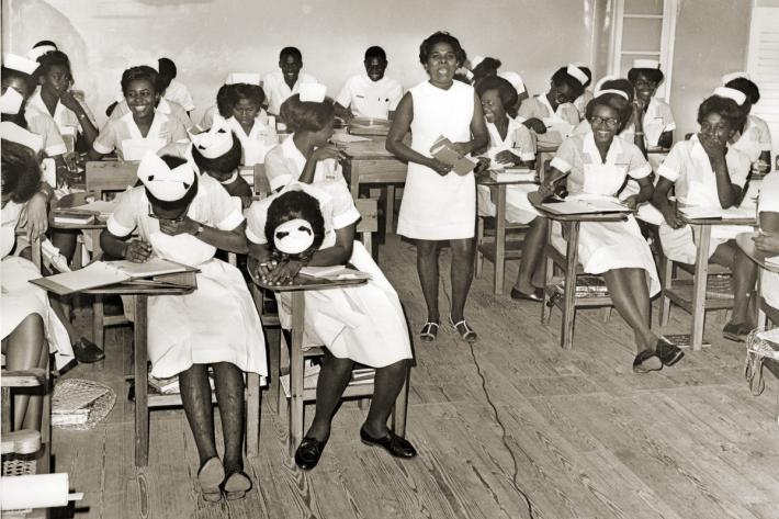 Student nurses at a training session. c1969