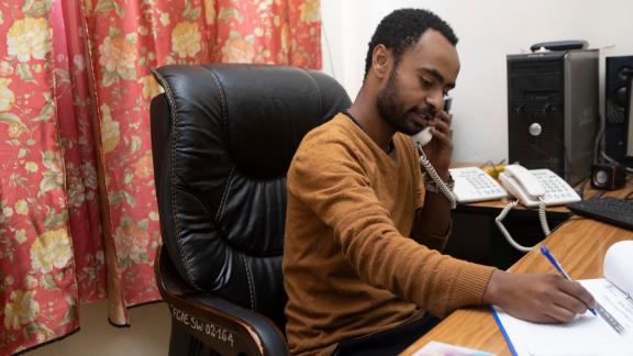 Youth leader Nebiyu Ephirem, 26, has been staffing the phones at a hotline for young people who have questions about sexual and reproductive health since it started in 2017