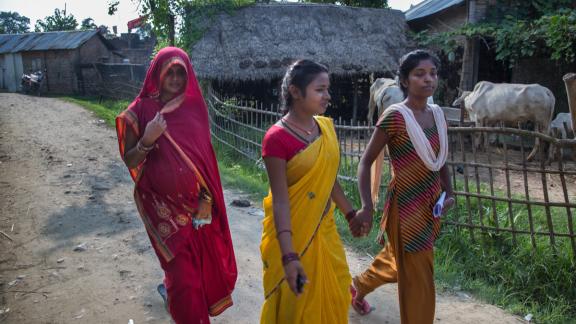 Young women walking