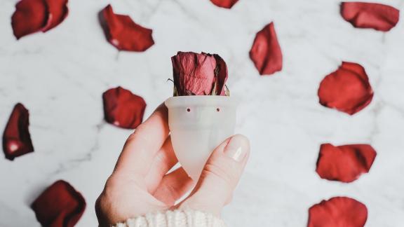 Mooncup with rose petals