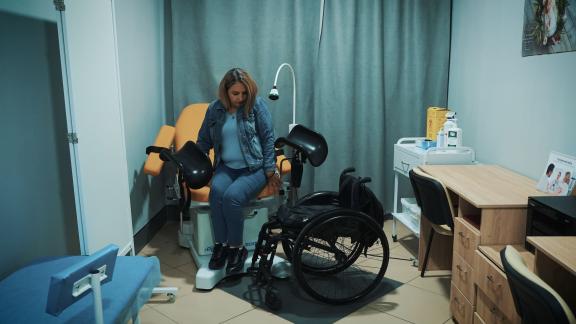 A Ukrainian woman receiving support.