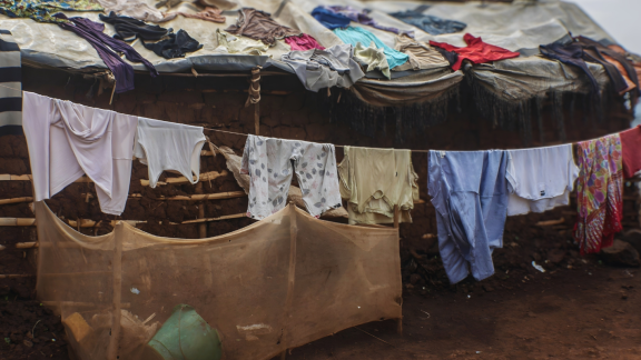 A scene of a temporary home in DRC