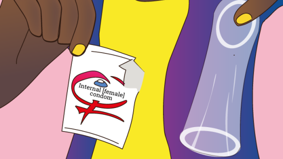 Illustration of an internal/female condom