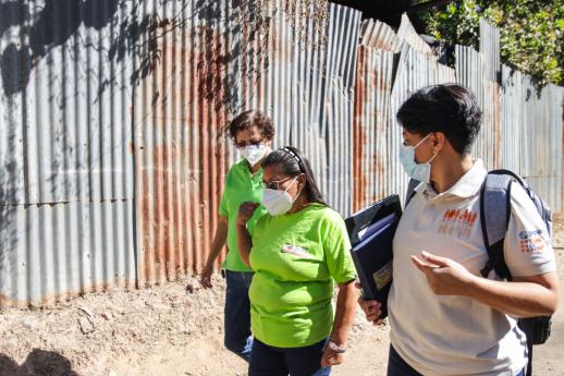 Blanca walks with volunteers Maria and Lidia