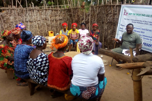 A group community meeting in Sierra Leone, led by Keep The Drums, Lose the Knife