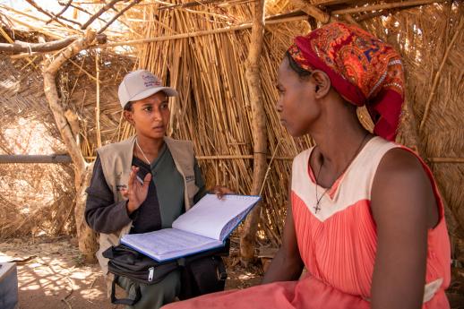 Community mobilisers reaching out to people living in the camp to raise awareness of the services provided by the clinic.