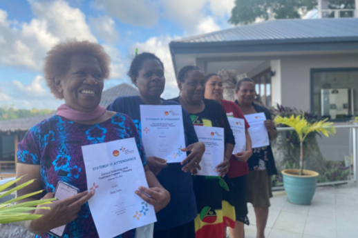Clinic staff after receiving their training certificates